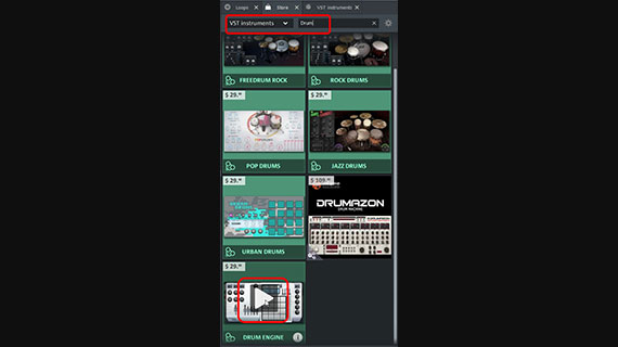 Pre-listen to the drum engine in the program's internal store 