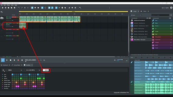 Drag and drop the waveform symbol into the Beatbox track