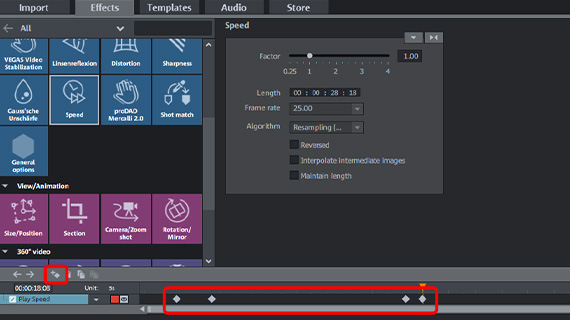 Set keyframes for a speed ramp