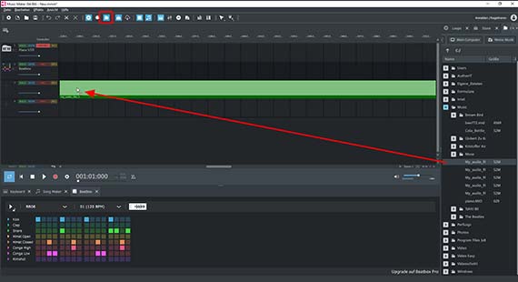 Audiodateien aus dem Dateimanager ins Projekt ziehen