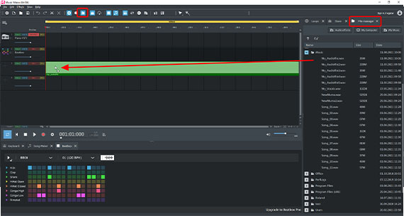 Load the instrumental file from the file manager using drag & drop