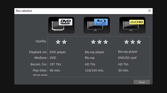 Seleziona tipo di disco: DVD, Blu-ray o AVCHD