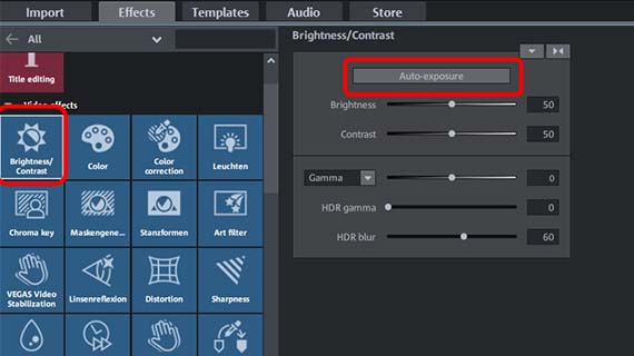 Automatische 1-klik-belichting in de "Helderheid/Contrast" editor