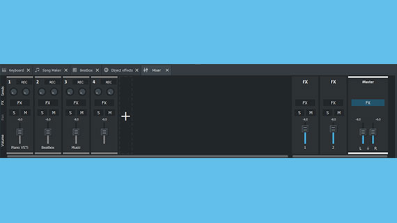 mixer with effects volume faders pan controls