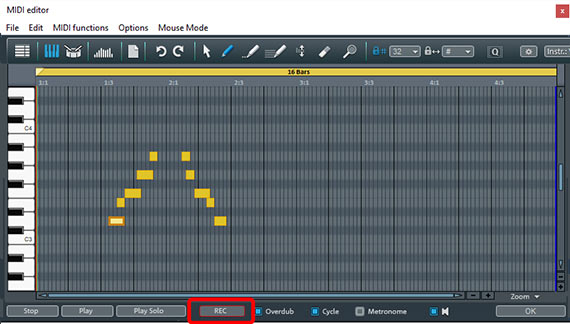 Create new notes via MIDI recording