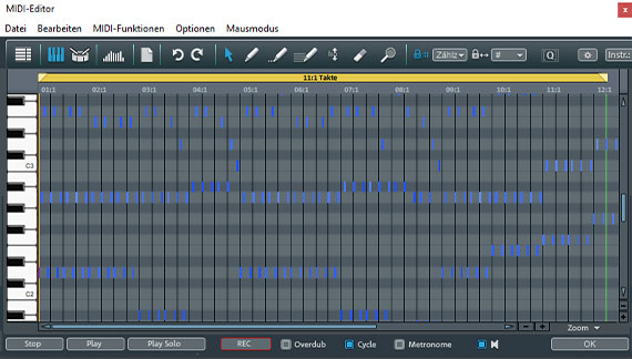 MIDI-Editor im Matrix-Editier-Modus