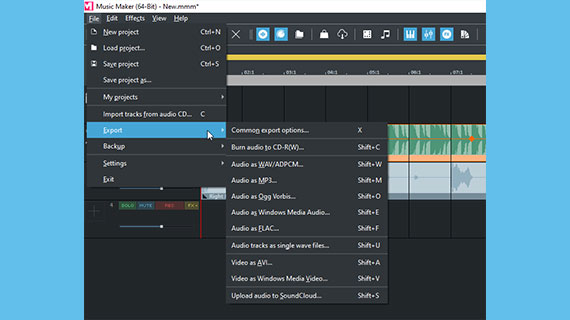 WAV or OGG export in the "File" menu