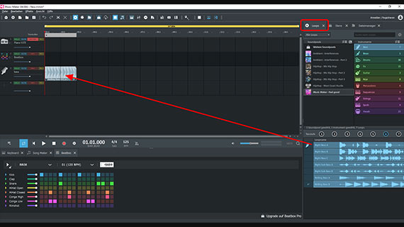 Soundpool-Loop per Drag & Drop in die Spur laden