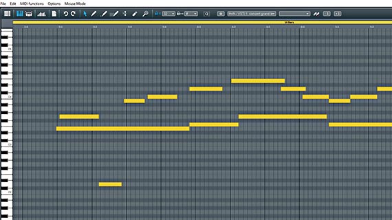 Correcting and adding recorded notes in the MIDI editor
