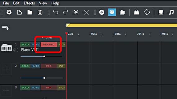 Arming a track for MIDI recording