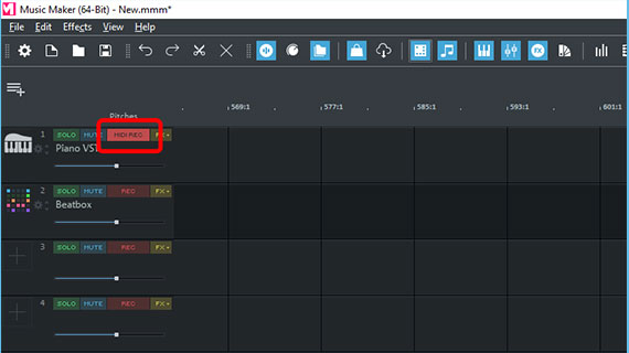 Switching a track in the track header into MIDI recording mode