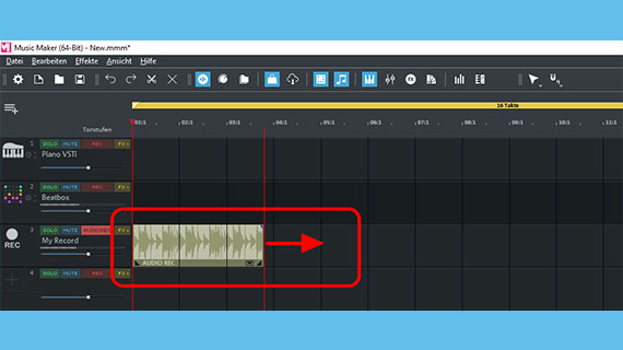 Während der Aufnahme wird in der Spur ein Audio-Objekt erzeugt