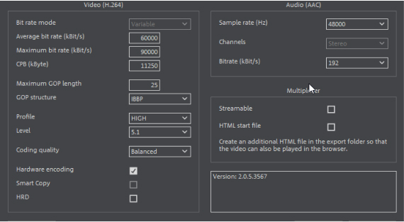 Video deluxe - impostazioni manuali per MP4