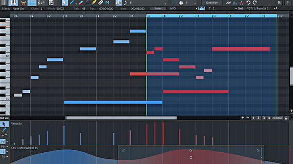 Editor MIDI: Edição MIDI incluindo funções adicionais de cópia