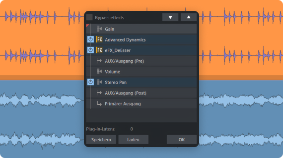 Widget de routing AUX de Samplitude Pro X