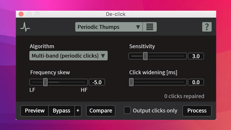 De-click for removing crackling sounds De-click for removing crackling sounds