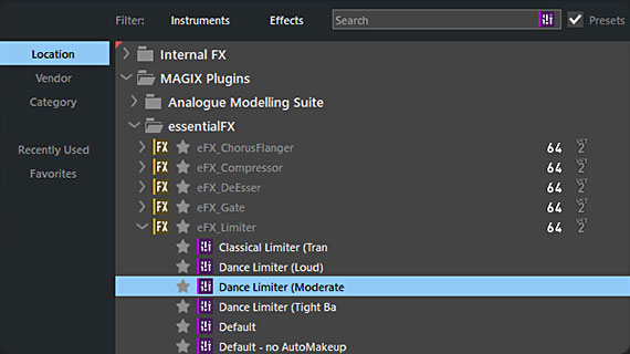 Easily search for and locate presets in the plug-in browser 