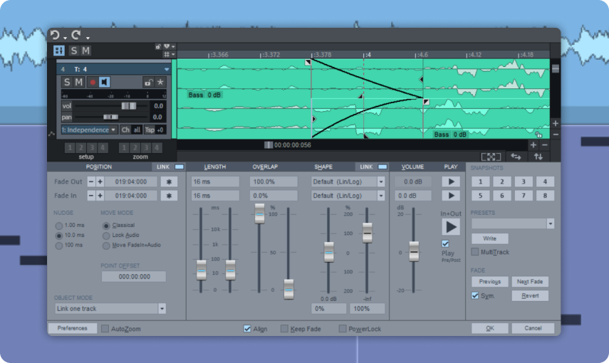 Advanced crossfade editor