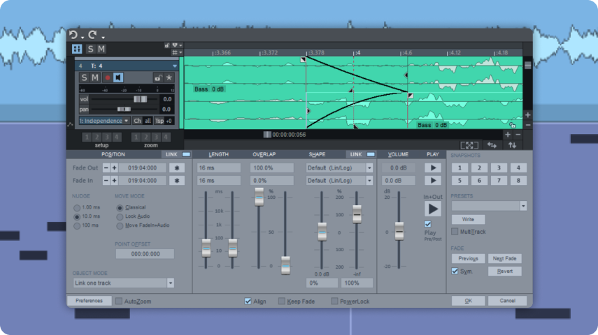 Advanced crossfade editor