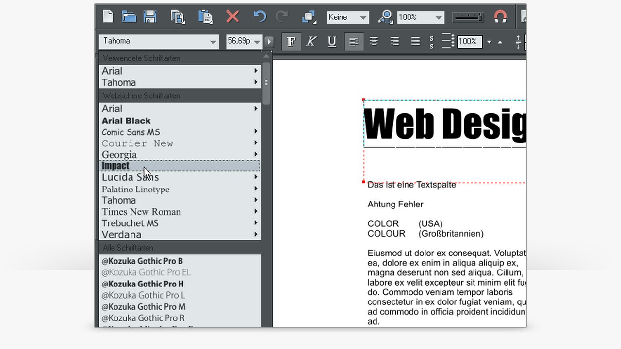 Schriftarten und Textwerkzeuge