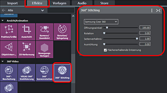 360-Grad-Video-Stitching Bildquellen vom 360-Grad-Video zusammenmischen (stitchen)