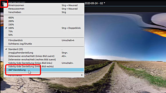 Zwischen 360-Grad- und Standard(2D)-Darstellung umschalten