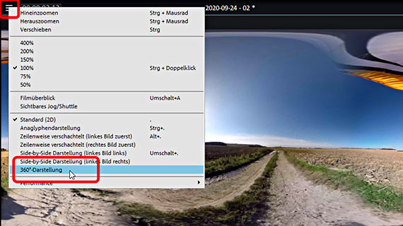 360-Grad-Darstellung einschalten Zwischen 360-Grad- und Standard(2D)-Darstellung umschalten