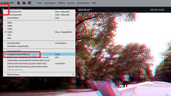 3D-Video in Anaglyphendarstellung Anaglyphendarstellung einstellen