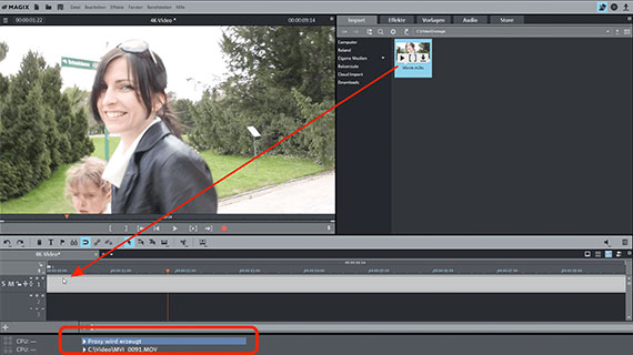 Fortschrittsbalken für Proxy-Datei 4K-Video mit Proxy-Dateien importieren