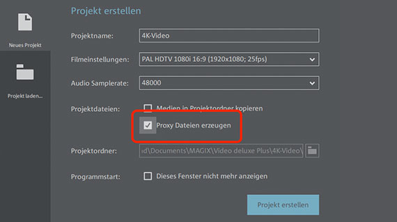 Proxy-Dateien für 4K-Videos 4K-Videos importieren