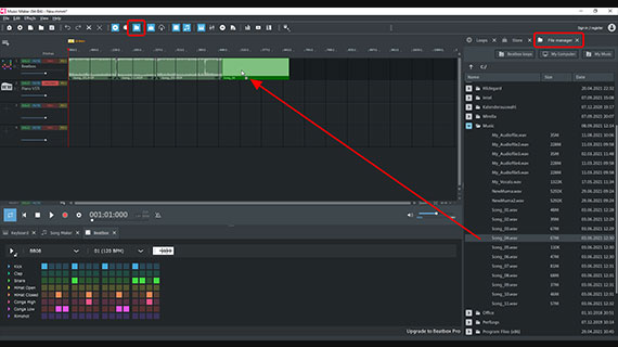 Drag songs from the file manager into the project window