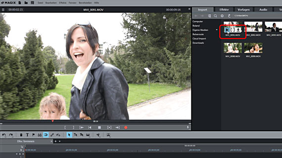 Vorschau im Media-Pool DVD brennen: Dateiimport