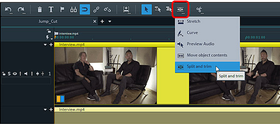 "Split and Trim" mouse mode Jump cut mode