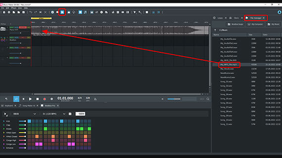 Open the file manager, drag the MP3 file to the track