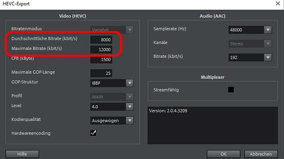 MP4 komprimieren über HEVC-Einstellungen