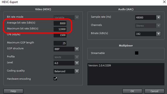Compress MP4 using HEVC settings