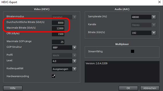 MP4 verkleinern im Codec-Dialog MP4 komprimieren über HEVC-Einstellungen