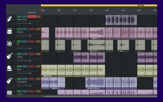 Screenshot of the MUSIC MAKER interface – samples on multiple tracks
