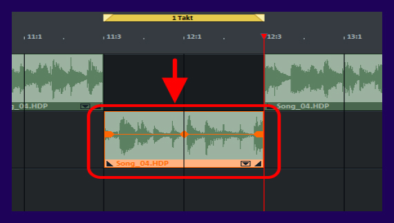 Screenshot of the MUSIC MAKER interface – cutting samples from a song