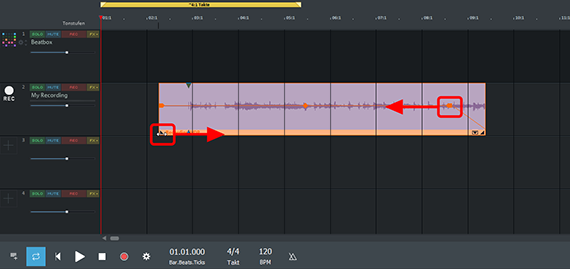 Audio editing with editing handles