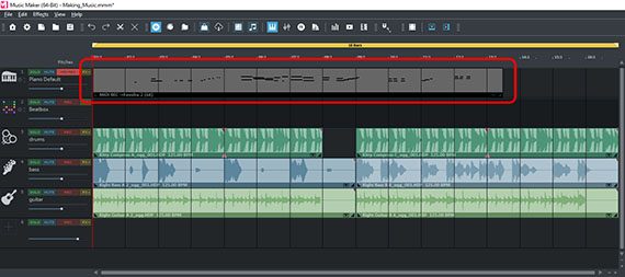 MIDI recording in the track Recorded MIDI notes