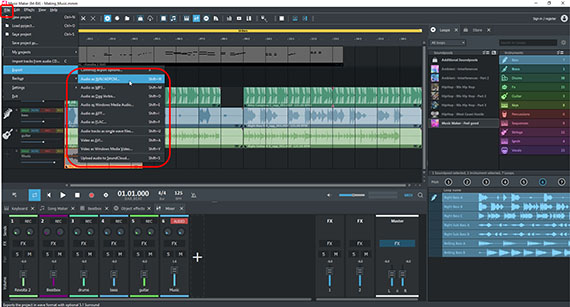 File export Export your own music in WAV or OGG format