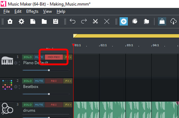 Prepare track for MIDI recording
