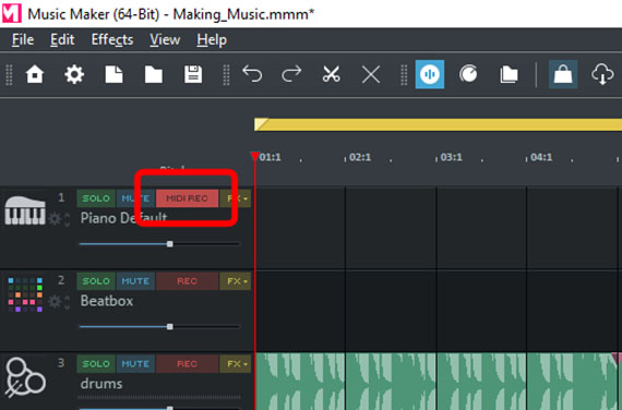 MIDI REC track Prepare track for MIDI recording