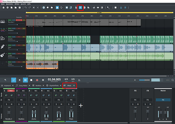 Mixer Virtuelles Mischpult mit Spureffekten und Mastering