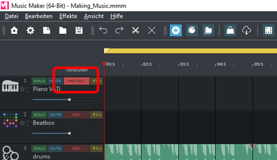 MIDI-REC-Spur Spur für MIDI-Aufnahme vorbereiten