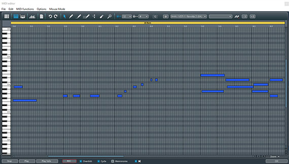 MIDI editor Correct or supplement recorded melodies in the MIDI editor
