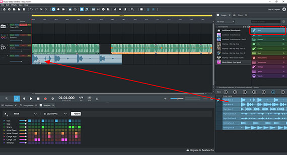 Create bass track Select bass loops