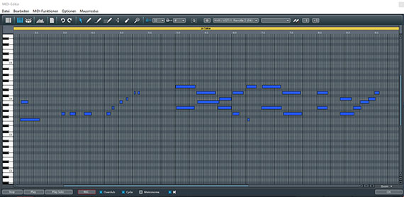  Aufgenommene Melodien im MIDI-Editor korrigieren oder ergänzen
