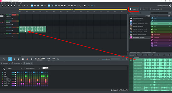 Soundpool-Loops laden Soundpool-Loops auswählen und per Drag & Drop importieren